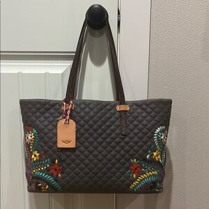 Consuela Embroidered Quilted Tote Bag - Grey